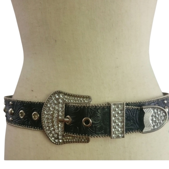 Kathy Van Zeeland Black Western Rhinestone Belt Small - Picture 8 of 12